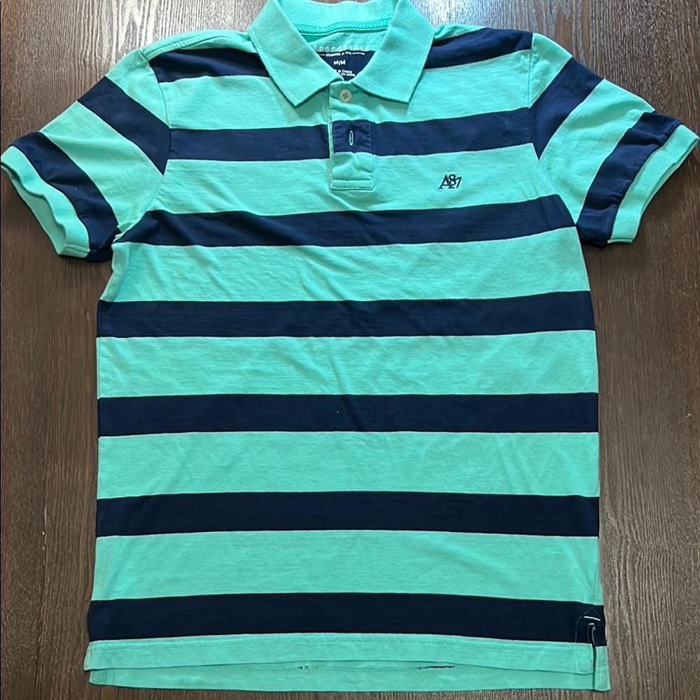 Men’s Aeropostale Striped Polo and Graphic Tee Set - Blue and White - Picture 3 of 5